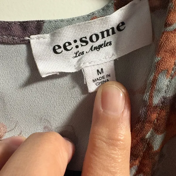 ee:some Floral Blouse Womens Medium Sage Green Rust Puff Sleeve V-Neck TH12041‎ - Image 5