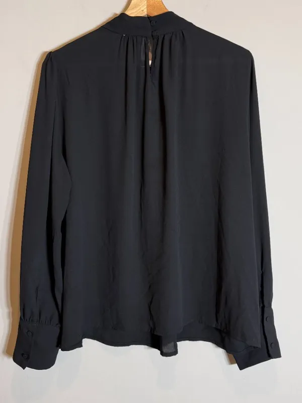 J. Crew Long-Sleeve Shirred Mockneck Top Blouse Women's XL Black Career Preppy - Image 10