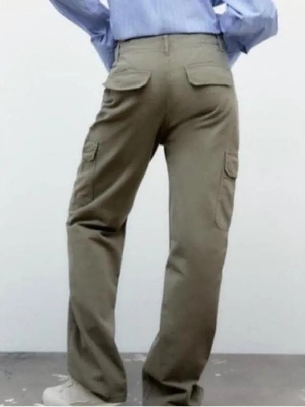 Zara Green Wide Leg Cargo Utility Jeans - Image 5