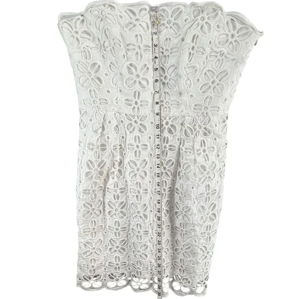 Milly New York Emalina Dress 10 White Floral‎ Eyelet Strapless Lined Chic Modern - Image 9
