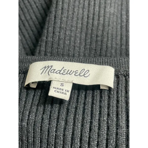 Madewell Women's Black Ribbed Knit Square Neck Sculpt T Shirt Crop Top Size S - Image 5