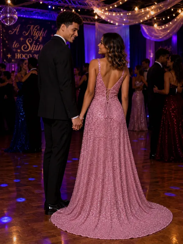 Boutique #27-16 Dusty Rose sequin velvet 1 inch strap long dress - Image 2