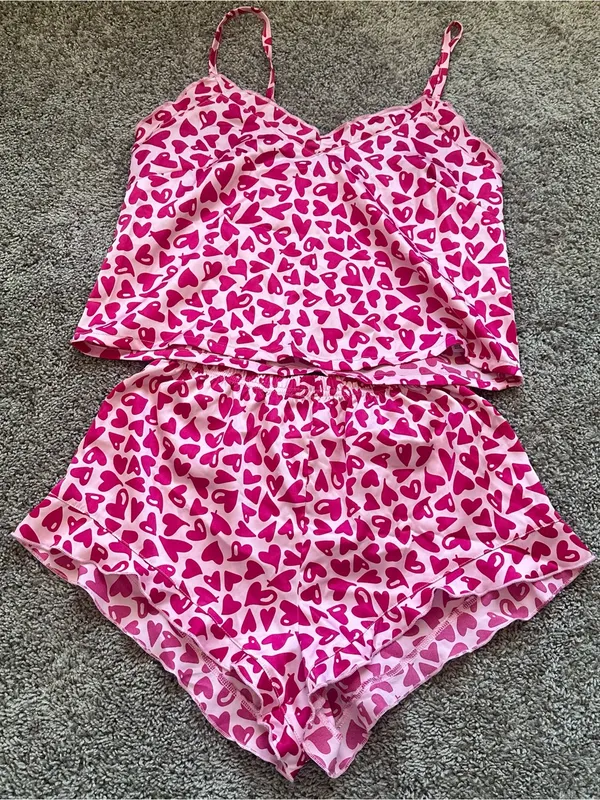 Colsie Pink Heart-Print Cami & Short Sleep Set - Image 2