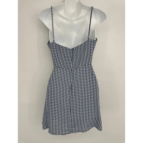 Flynn‎ Skye Mini Dress XS Blue Gingham Tie Front Cut Out Summer Picnic Coastal - Image 4