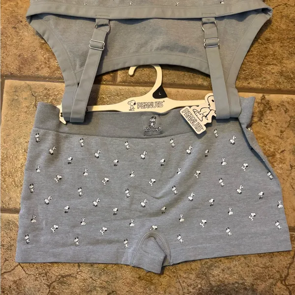 NWT Peanuts Snoopy bra and boy shorts set sz L - Image 4