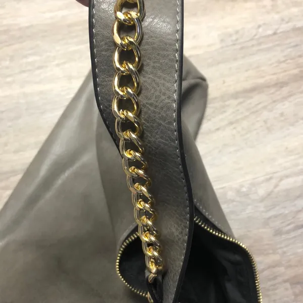 Large Gray Faux Leather Purse - Image 9