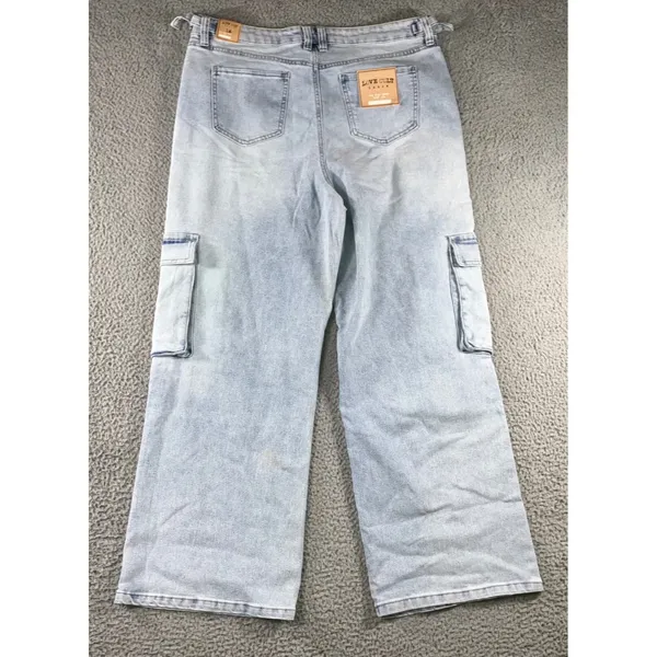 Love Cult Cargo Pants Women 1X 36x29.5 Wide‎ Leg Stretch Utility Denim Jeans NWT - Image 2