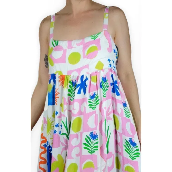 Paper Heart Women's Square Neck Colorful Tropical Summer Pockets Maxi Dress L - Image 2
