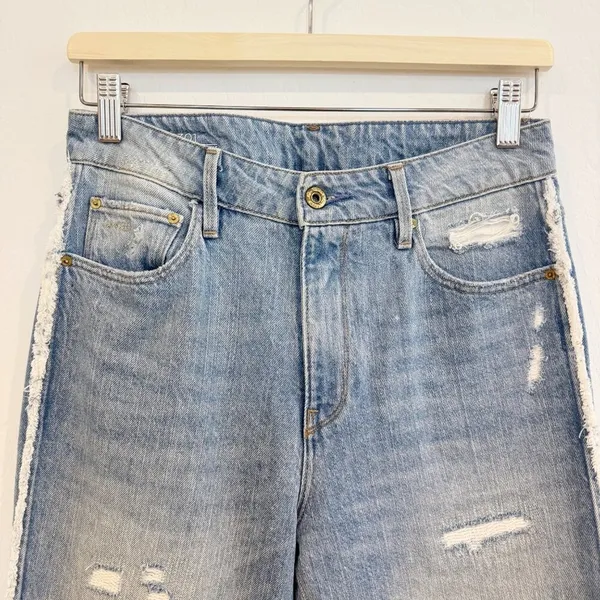 G Star Raw 3301 Jeans Size 28 Blue High Waist‎ Frayed Straight Crop Alternative - Image 4
