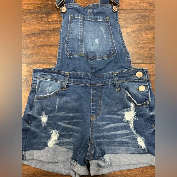 Papaya Denim Distressed Overalls‎ small blue - Image 2
