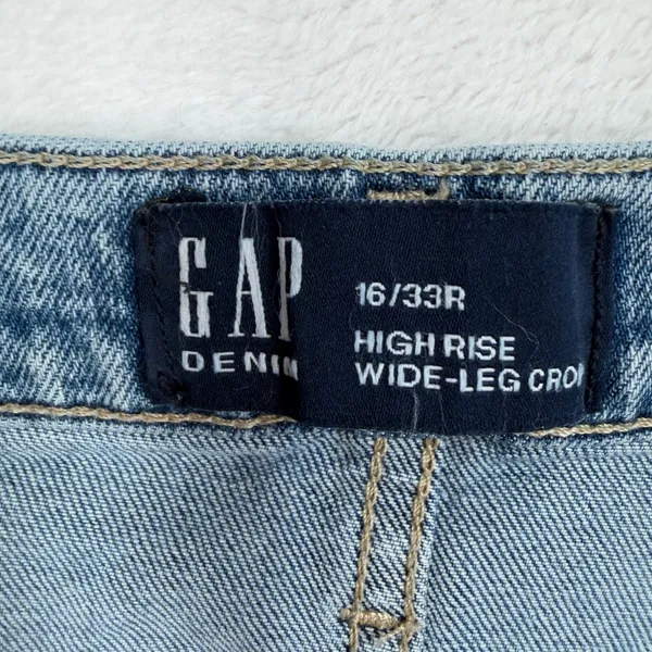 Gap 16 33 Wide Leg Jeans Light Wash High Rise Cropped Denim Casual 5-Pocket - Image 4