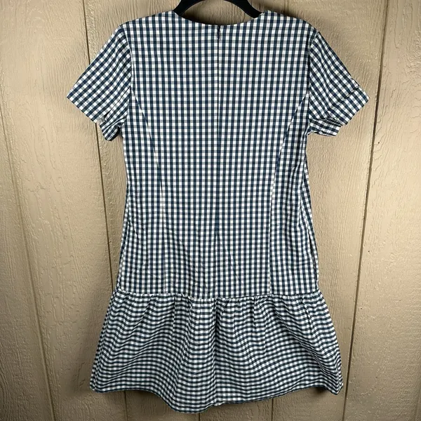Universal Standard For J. Crew Gingham Poplin Drop-Waist Dress Sz XS Blue Preppy - Image 5