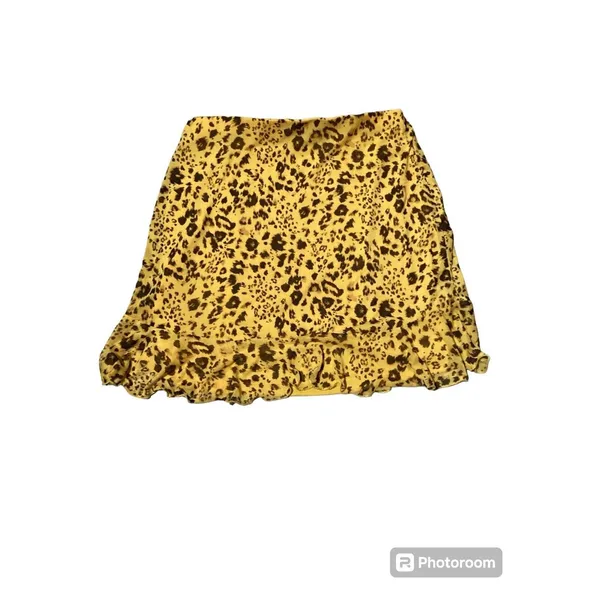 Lulu’s Golden Yellow Leopard Print Ruffled Mini Skirt S - Image 3