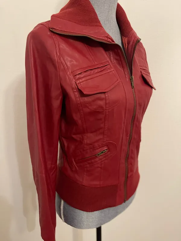 Zenana Red Faux Leather Jacket - Image 12
