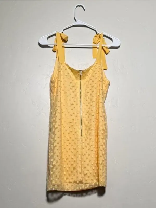Blue Rain Yellow Swiss Dot Tie Strap Mini Dress M NWT - Image 2