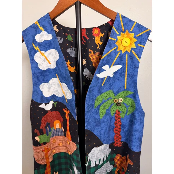 Handmade Noahs Ark Reversible Quilted Patchwork Animal Vest Multi-Color - Image 4