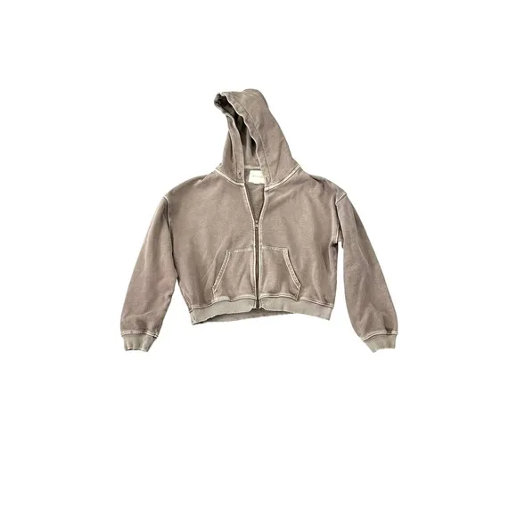 American‎ Eagle Cropped Zip Up Hoodie Sweatshirt Womens Small Brown Mineral Wash - Image 2