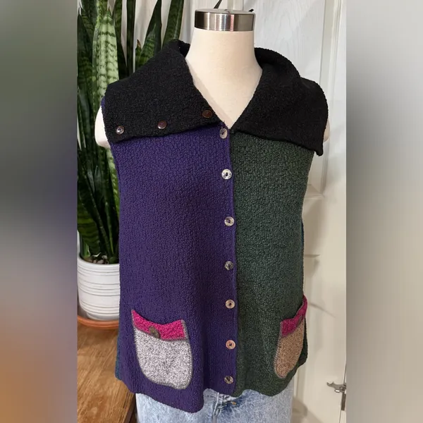 Vintage 90s Colorblock Cotton Knit Vest‎ Indie Artisan Fall Layering - Image 5