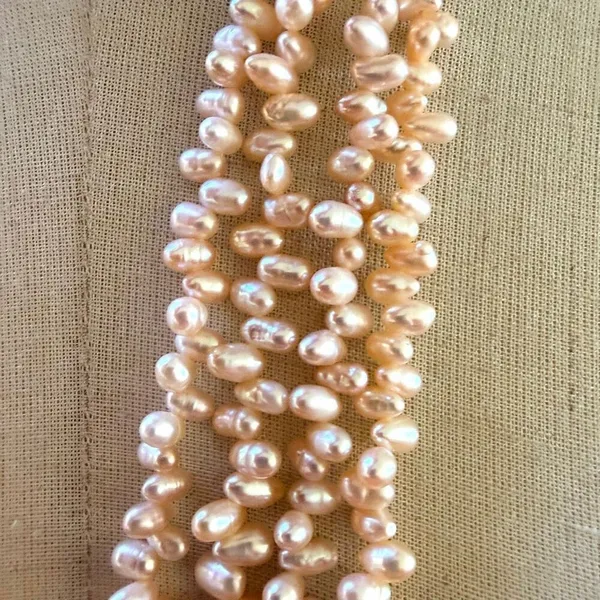 Vintage Blush Pink Freshwater Pearl Multi-Strand Necklace - Image 4