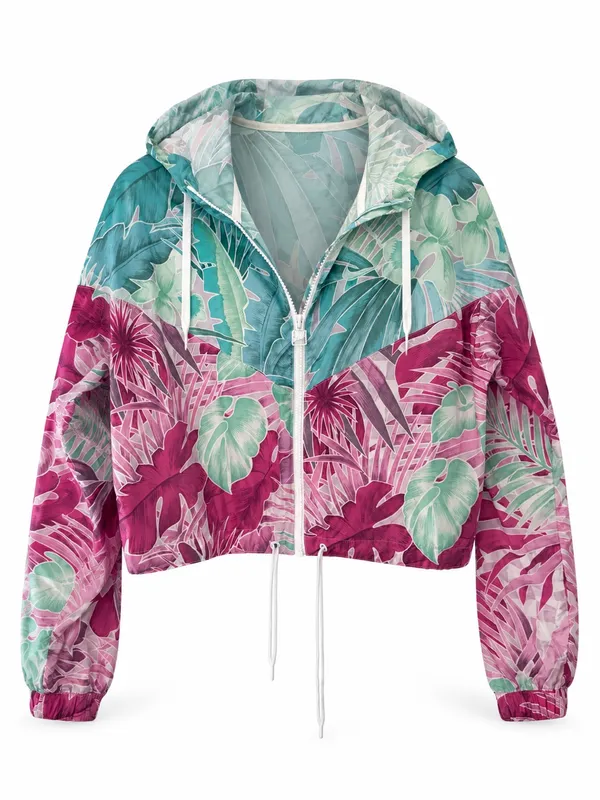 Nike Tropical Floral Cropped Windbreaker Jacket Women’s Small Hooded - Image 2