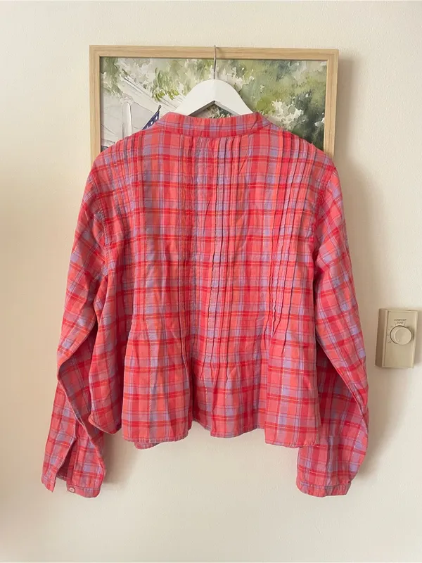 Natural Life Plaid Pintuck Metallic Lurex Blouse Top Pink Purple Gold Large - Image 6