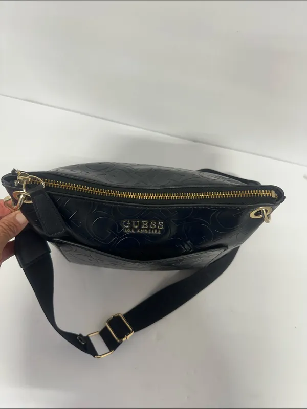 GUESS Black Embossed Logo Crossbody with Gold Hardware - Image 7