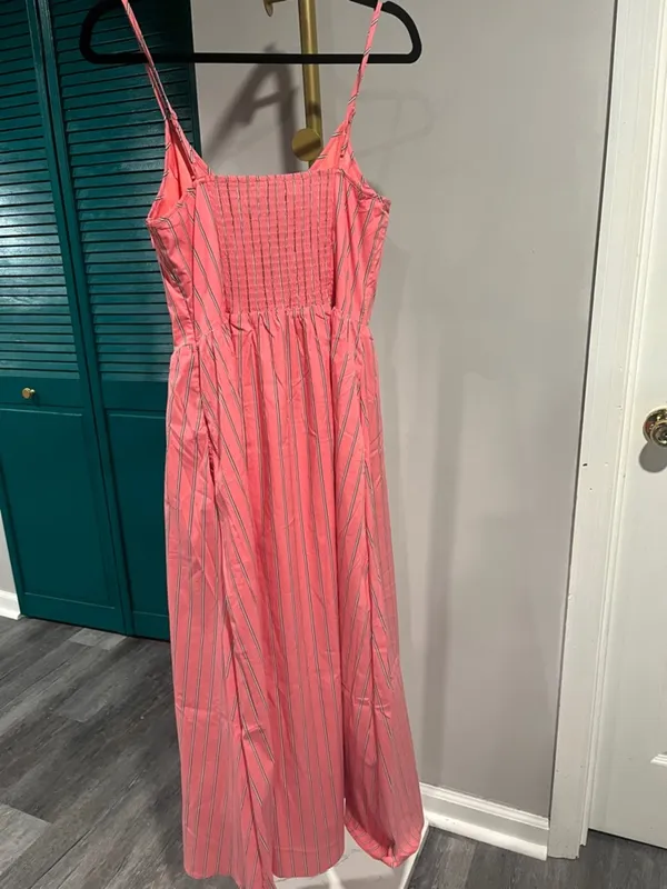 NWT WAYF Coral Stripe long Dress Basque Waist Medium - Image 4