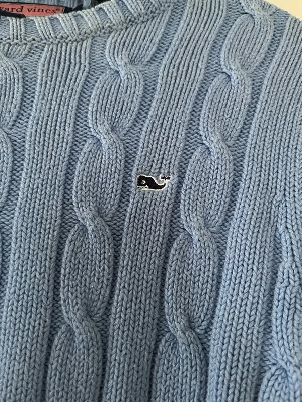 Vineyard Vines Blue Cable Knit Sweater Small Preppy Old Money Quiet Luxury - Image 2