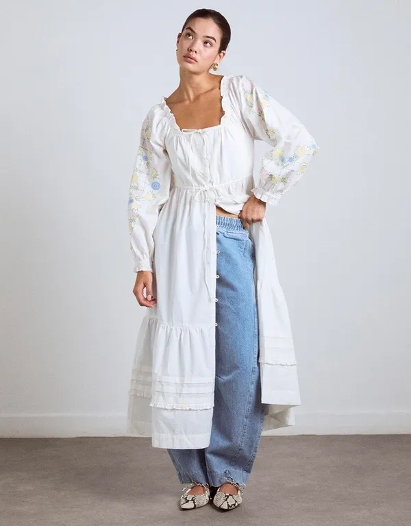Revolve Anthropologie Damson Madder White Cotton Junia Midi Dress in Embroidered - Image 10