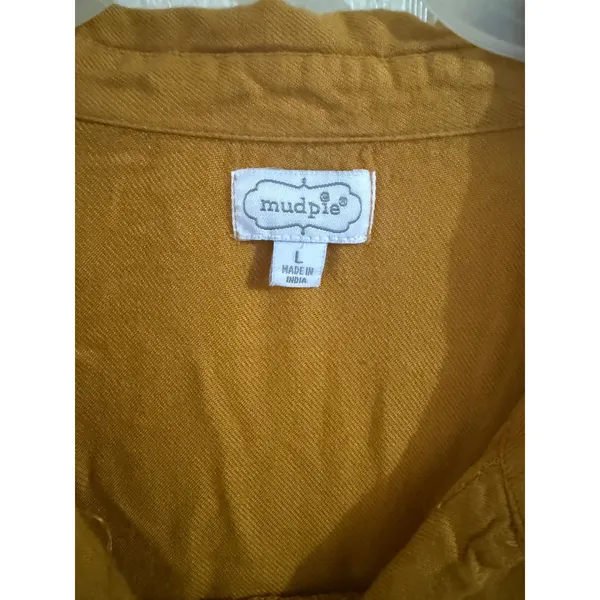 Mud Pie Mustard Yellow Tiered Button Down Shirt Dress Long Sleeve Large - Image 3