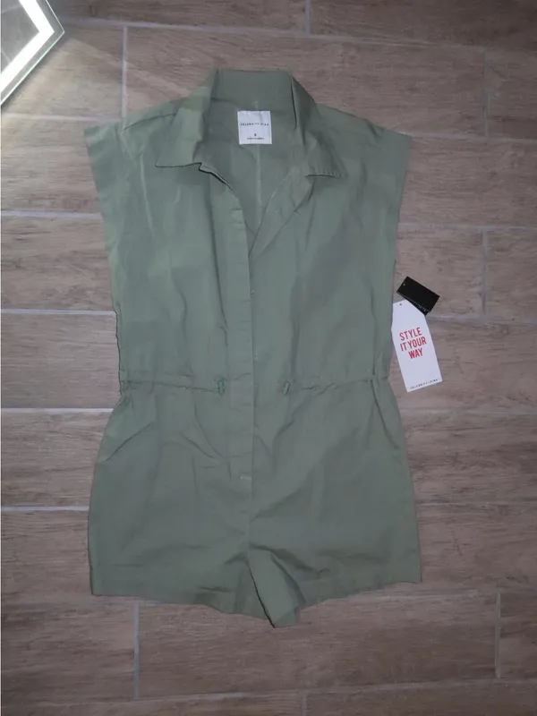 Celebrity Pink Sage Utility Drawstring Romper - Image 5
