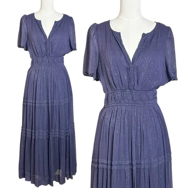 Anthropologie The Somerset Maxi Dress Lurex Edition Medium Plum Dust Shimmer - Image 8