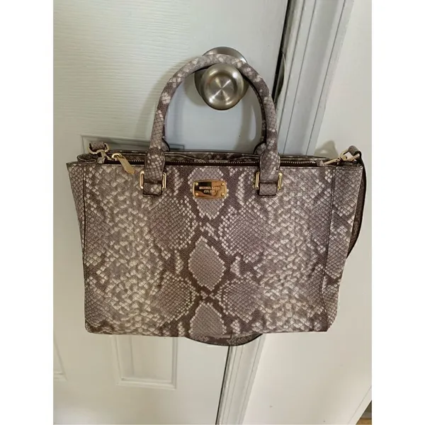 Michael Kors Beige Python Embossed Leather Satchel - Image 6