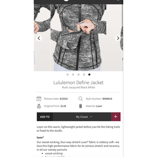 Lululemon Define Jacket Rush Jacquard Black White Size 6 women - Image 9
