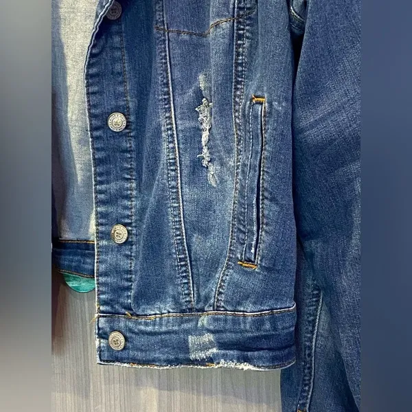altar'd state denim jacket distressed blue large 90s y2k - Image 2