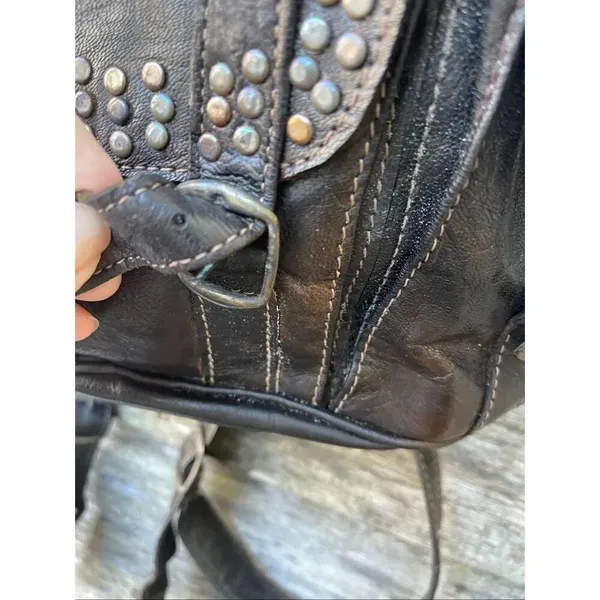 Vintage 70’s leather studded buckles backpack Black - Image 14