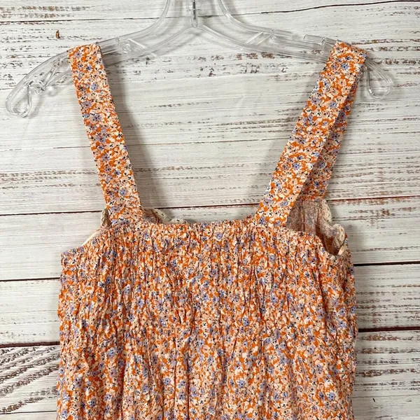 Zara Floral Ditsy Orange Lilac Smocked Sleeveless Minidress, EUC, Size Medium - Image 9