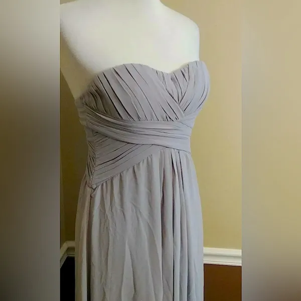 Minuet Maxi Dress Gray Pleated Chiffon Strapless Formal Gown Small from Modcloth - Image 2