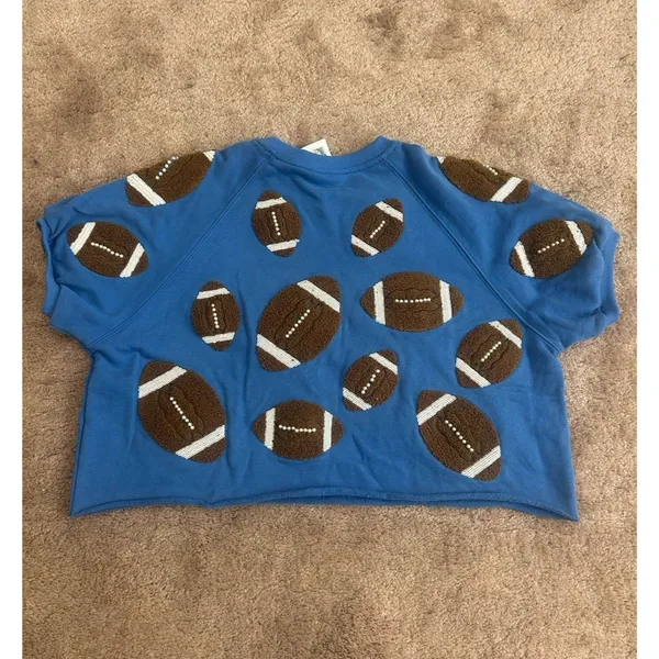 Queen of Sparkles Royal & Brown Fuzzy Football S Set Sweatshirt And Shorts BYU - Image 7
