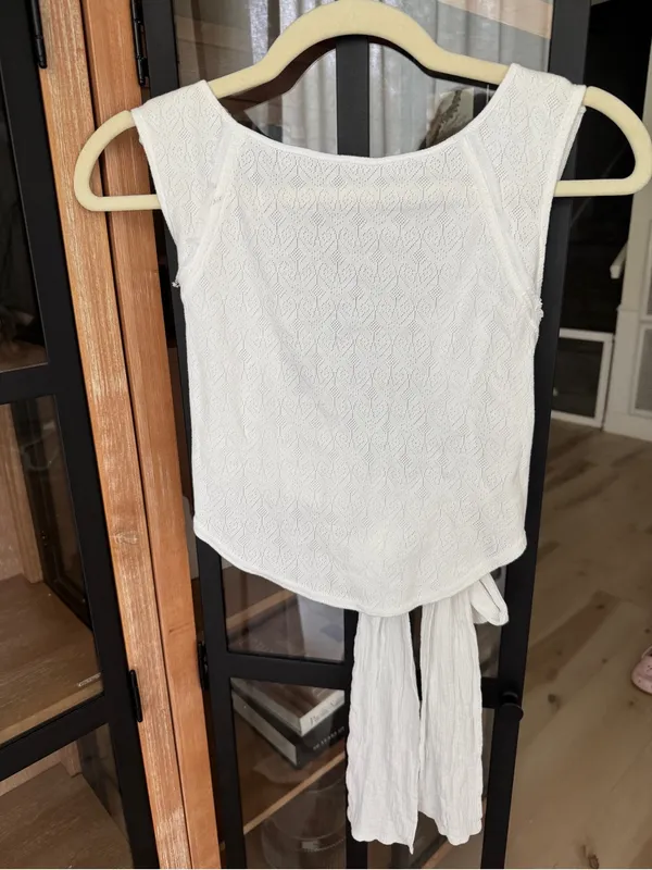 Free People pointelle tie bow open back top cap sleeve cotton - Image 2