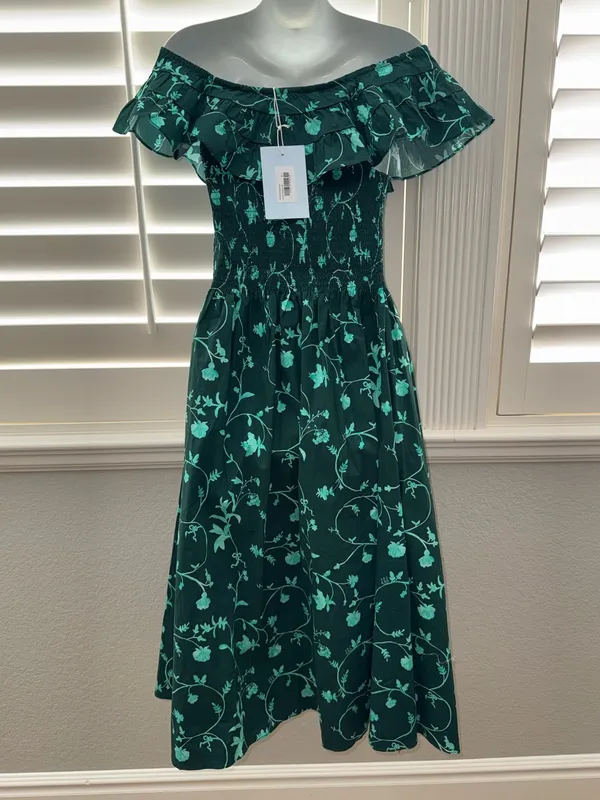 Hill House Home The Akilah Nap Dress Green Botanical Size XS - Image 4