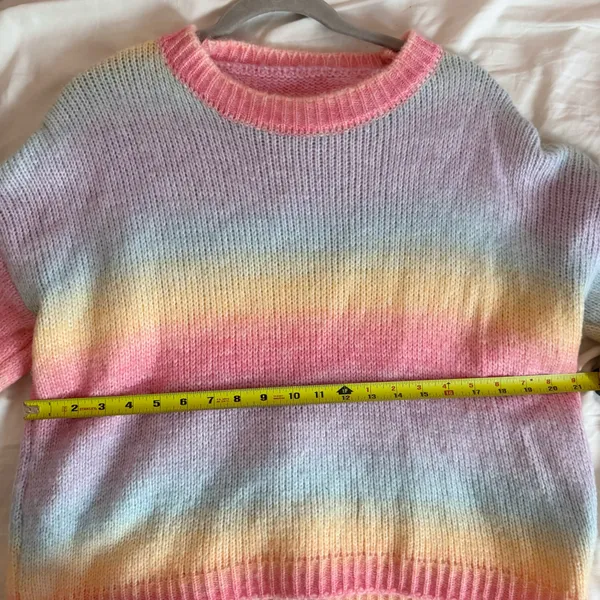 Kawaii Pastel Rainbow Striped Crewneck Sweater - Image 3