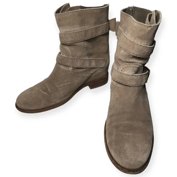 Kate Spade Women’s Size 6.5 Taupe Mousse Suede Sabina Bow Back Combat Boots - Image 3