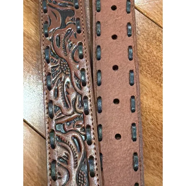 NWT‎ Patricia Nash Amelia Tan Tooled Leather Whipstitch Belt B157294 Medium - Image 4