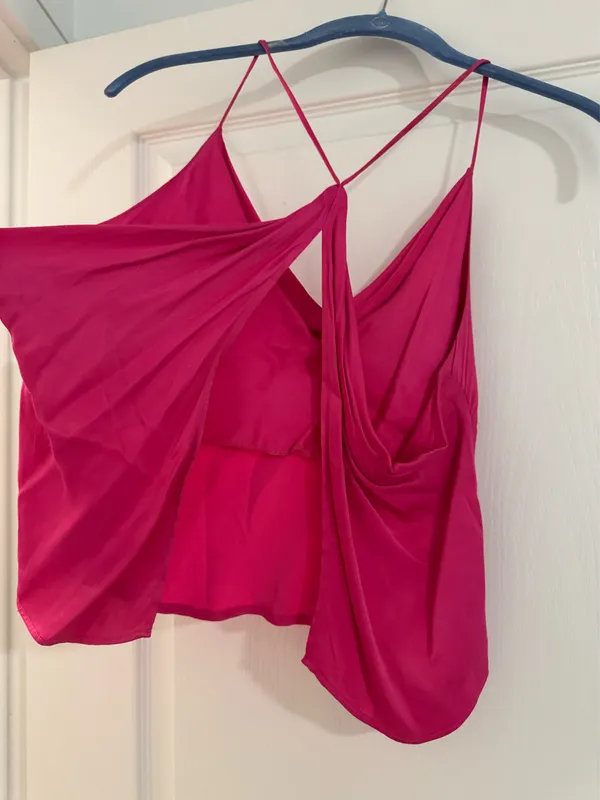 Zara Hot Pink Silk Cowl Neck Tank Top - Image 4