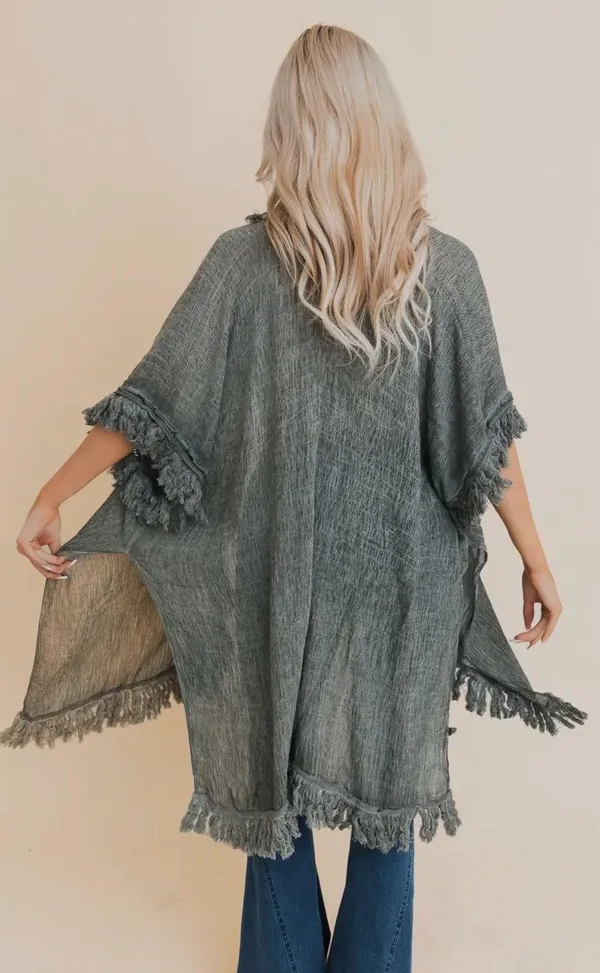 Boutique Sun Bleached Kimono With Fringe - Image 2