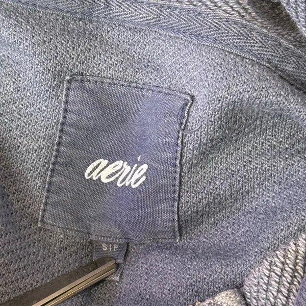 Aerie Crop Distressed Hoodie Full Zip Size S Blue Grunge Boxy Oversized - Image 4