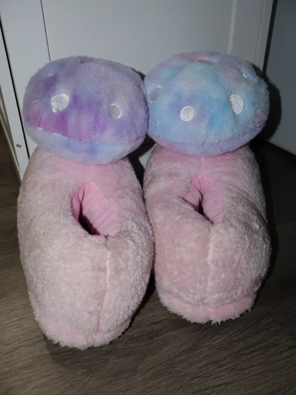 Dolls Kill womens Totally Trippin' Mushroom Slippers - baby pink, blue purple - Image 4