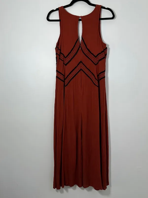 Anthropologie Maeve Womens Sz 0 Orange Embroidered Desert Wide Leg Jumpsuit - Image 3