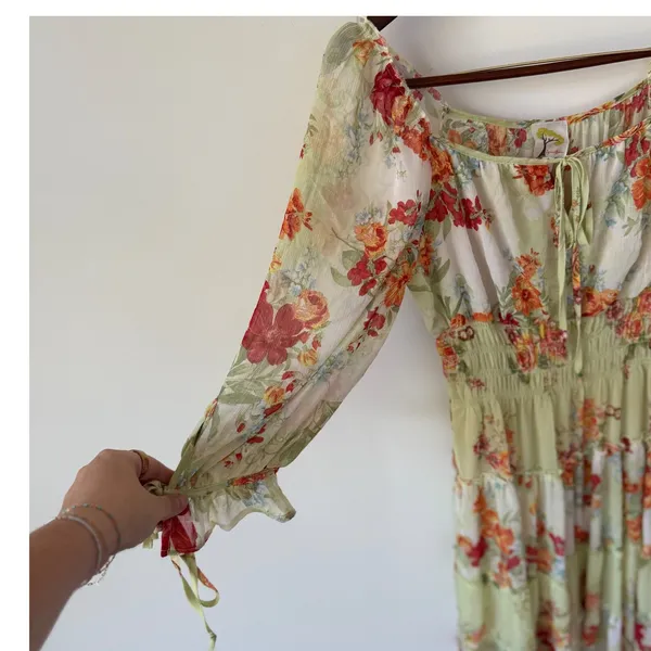 Anthropologie Fig and Flower Women's Boho Floral Print Tiered Maxi‎ Dress Sz S - Image 5